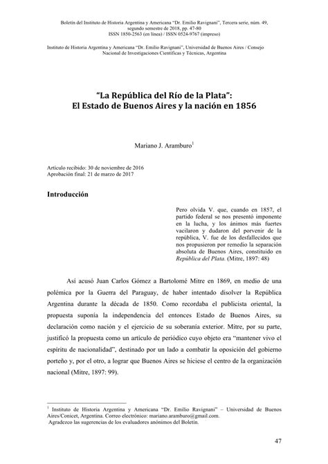 Pdf La Rep Blica Del R O De La Plata El Estado De Buenos Aires Y La Naci N En