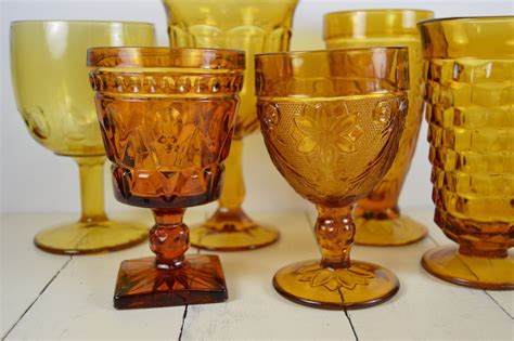 Set Of 6 Mismatched Amber Vintage Drinking Glasses Iced Tea Etsy