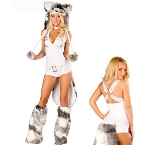 Women Sexy Carnival White Cat Fur Costume Cosplay Adult Fashion Party