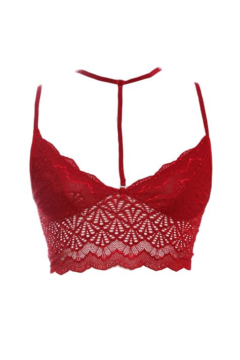 Wine Red Strappy Lace Bralette In Strappy Lace Bralette Lace