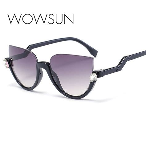 new women brand designer semi rimless diamond crystal cat eye sunglasses women vintage sun