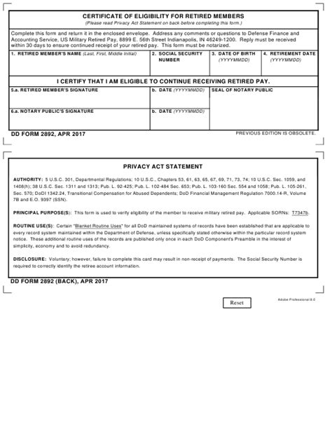 Dd Form 2892 Download Fillable Pdf Certificate Of Eligibility For