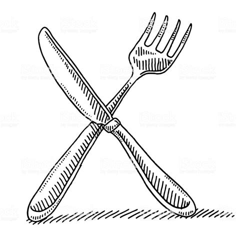Hand Drawn Vector Drawing Of Fork And Knife Cutlery Black And White