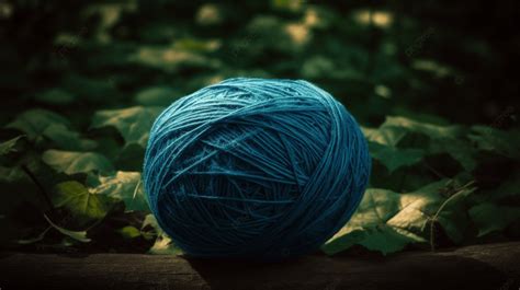 Ball Of Blue Yarn Sitting On Top Of A Log Background Blue Ball Of Yarn