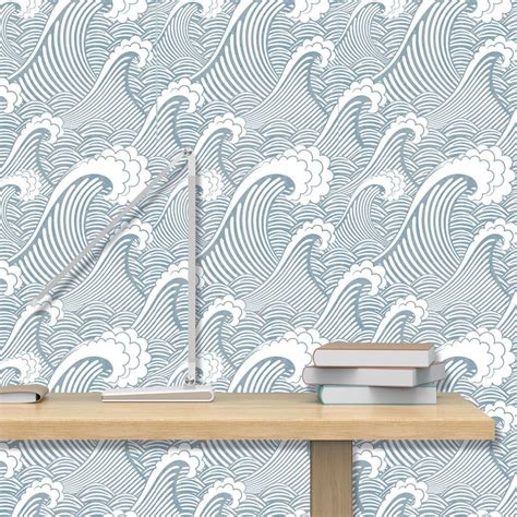 Japanese Style Blue Waves Peel And Stick Wallpaper Home Decor Etsy Uk