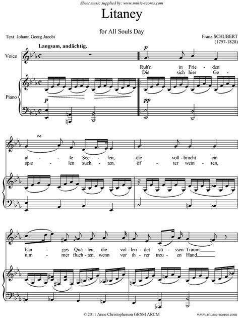 Where did litanei auf des fest allerseelen study? Litany, D343: Voice sheet music by Franz Peter Schubert