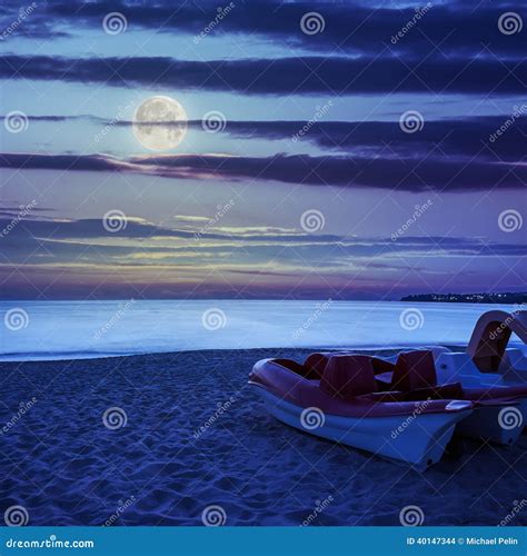 Calm Sea Beach With Boats At Night Stock Photo Image Of Blue Europe