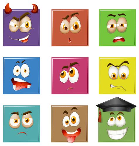Facial Expressions On Squares 303141 Vector Art At Vecteezy