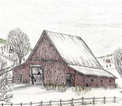 Pencil Drawings Of Old Barns Sketch Of An Old Barn Stock Images