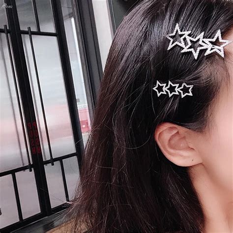 Aomu Korea Hollow Star Hair Clips For Women Crystal Rhinestones