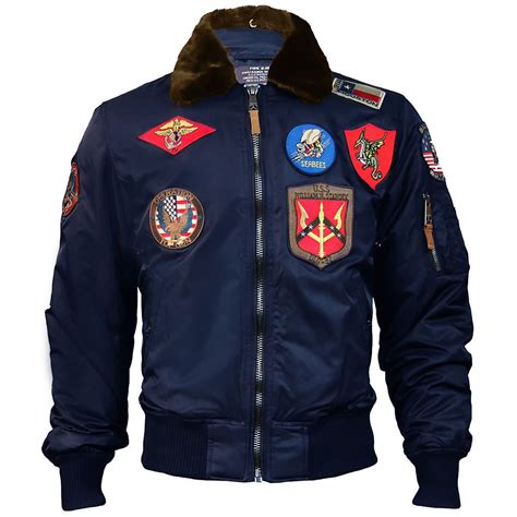 Top Gun Official B 15 Mens Flight Bomber Jacket With Patches Navy Size