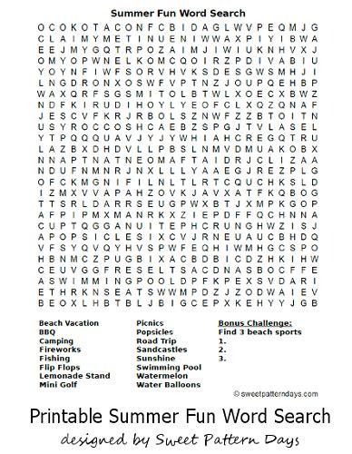 Summer Word Search For Kids Free Printable