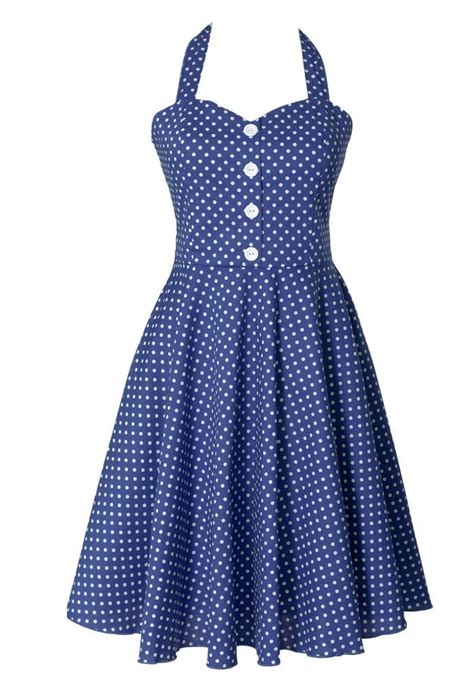 Vintage Retro 50 S Polka Dot Button Halter Women S Swing Dress Royal