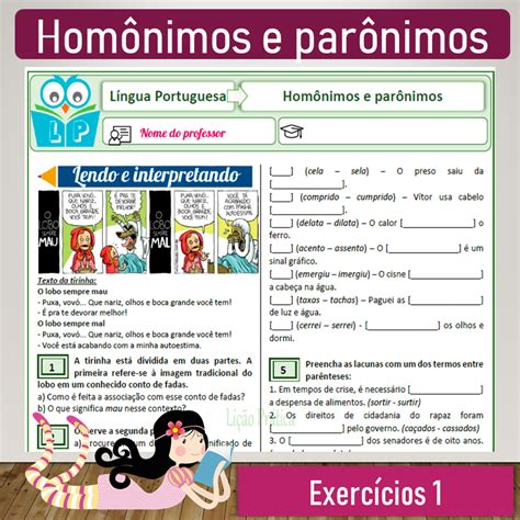 Homônimo E Parônimo Exercícios