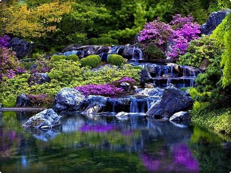 Beautiful Spring Flowers At A Waterfall Doğa Manzara Şelaleler
