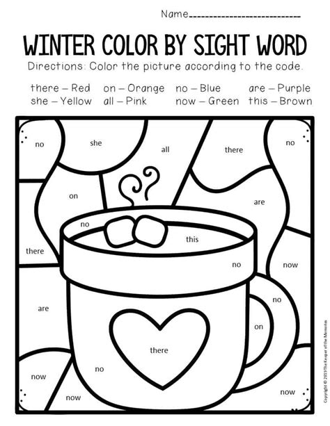 Color By Sight Word Winter Kindergarten Worksheets Hot