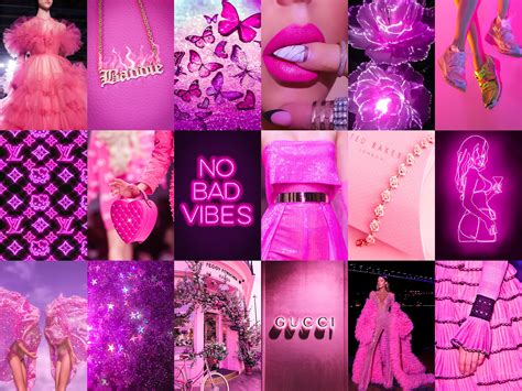 boujee pink neon photo collage kit hot pink aesthetic baddie abc images