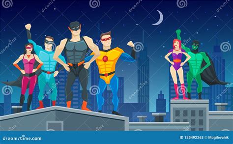 Superheroes Team Composition Stock Vector Illustration Of Power