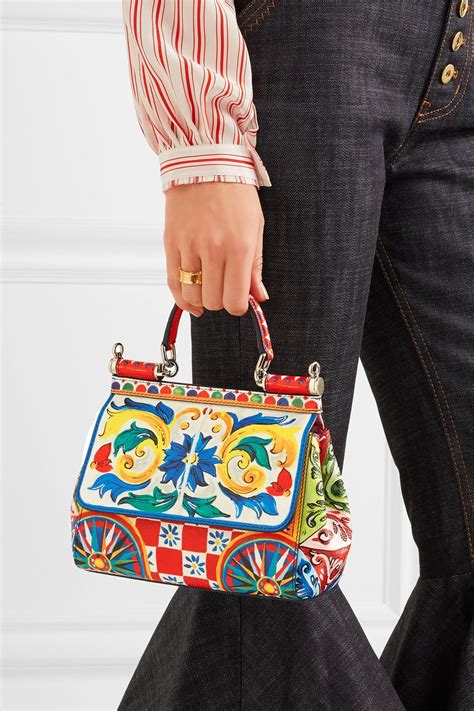 Lyst Dolce And Gabbana Sicily Small Printed Textured Leather Shoulder