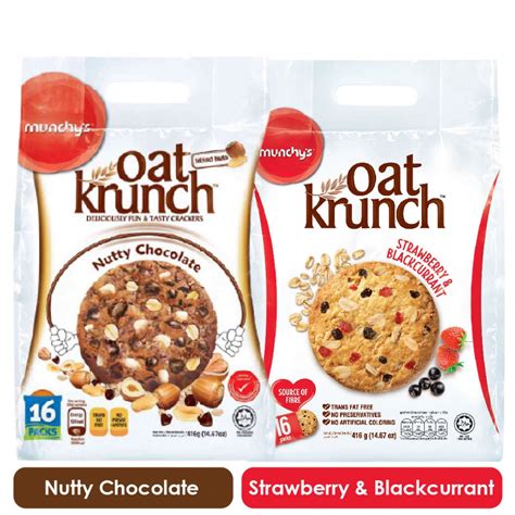 Munchy S Oat Krunch Strawberry And Blackcurrant Munchy S Oat Krunch Nutty Chocolate Biscuit 416g