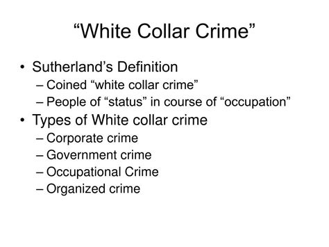 White Collar And Organized Crime White Collar And