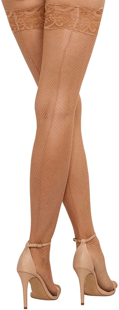 Dreamgirl Womens Sheer Thigh High Stockings With Silicone Lace Top Kylie Max