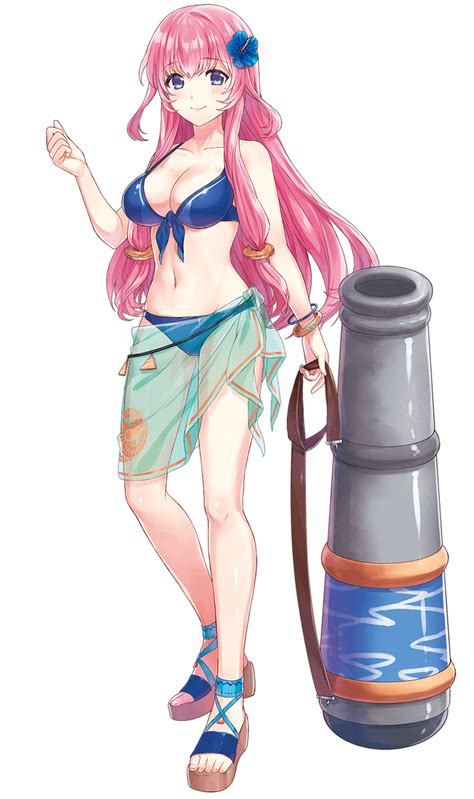 Safebooru 1girl Bikini Blue Bikini Bracelet Breasts Cannon Flower