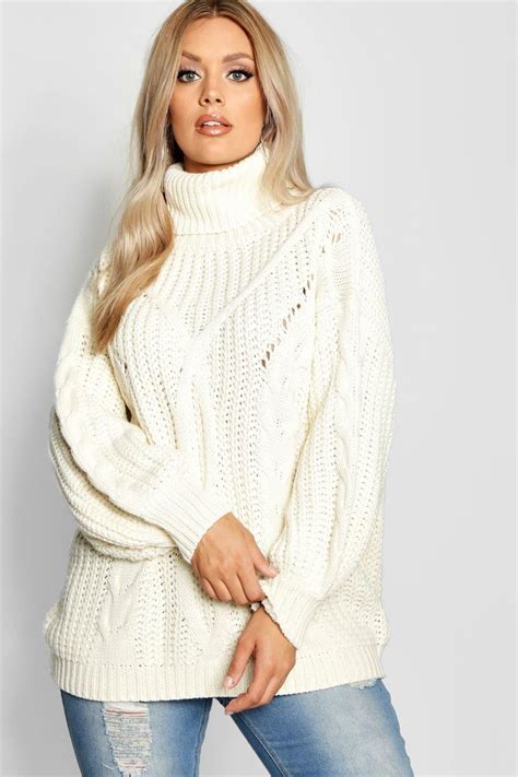 Plus Roll Neck Oversized Cable Knit Jumper Cable Knit Sweater