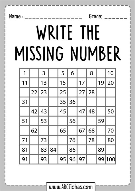 Missing Numbers Worksheets 1-300