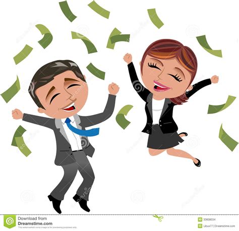 Successful Business Woman And Man Under Money Rain Stock Vector