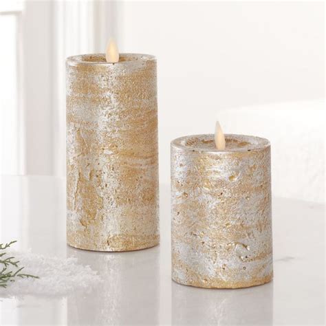 Shop Champagne Pillar Candles Add Glamour Sparkle And A Flattering