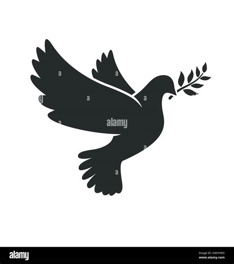 Beautiful Flying Peace Dove Pigeon Bird Silhouette With Olive Branch