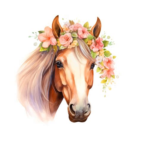 Premium Vector A Horse With A Crown Of Flowers On Its Head Watercolor