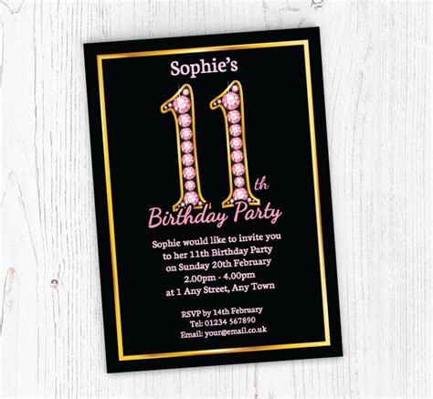 Pink Diamonds 11th Birthday Party Invitations Personalise Online Plus