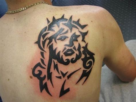 This particular spot is an ideal variant for men and women equally. Black ink jesus tattoo on shoulder blade - Tattooimages.biz