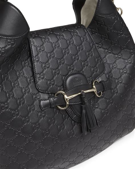 Gucci Emily Guccissima Leather Hobo Bag Black