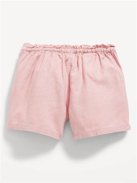 Functional Drawstring Linen Blend Pull On Shorts For Toddler Girls