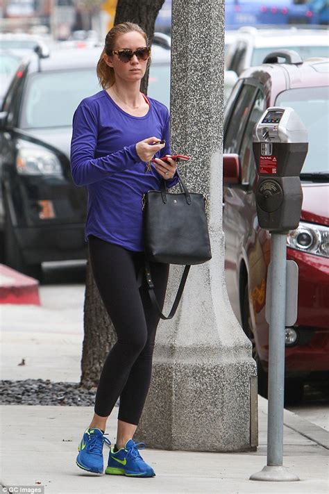 Emily Blunt Slips Into Tight Leggings And A Bright Gym Top For A Work