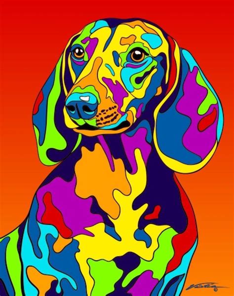 Multi Color Dachshund Matted Prints And Canvas Giclées Hand Painted And
