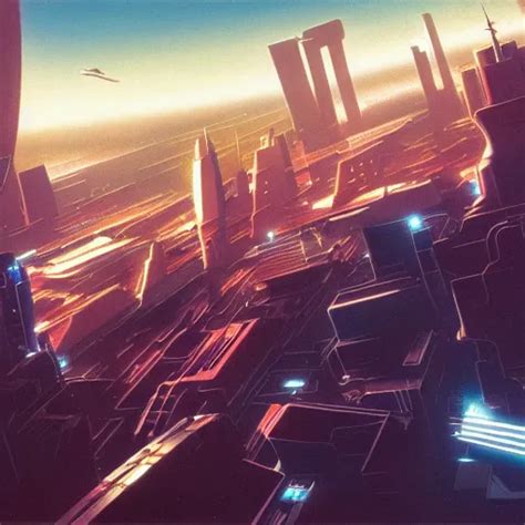 Aerial View Of Futuristic Cyberpunk City Daylight Stable Diffusion