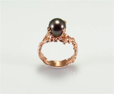 Black Pearl Ring Gold Pearl Ring Black Pearl Engagement Etsy