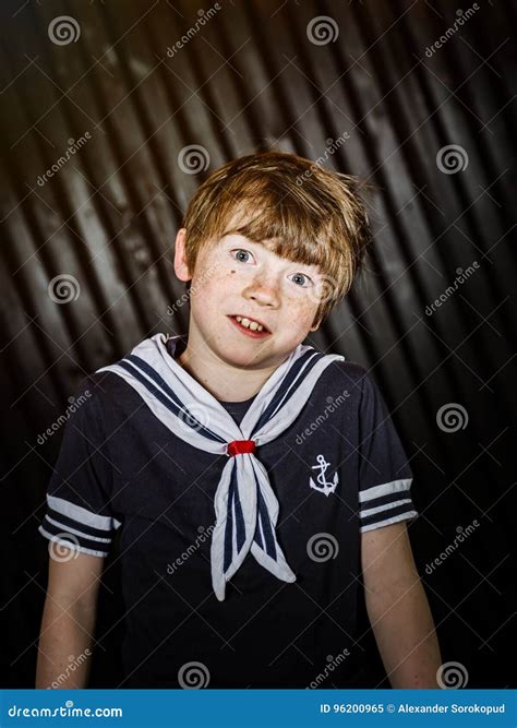 Schoolboy Posing In Sailor Costume With Emotions Stock Image Image Of