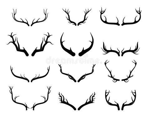 Deer Antlers Vector Set Hand Drawn Silhouettes Of Hunting Trophies