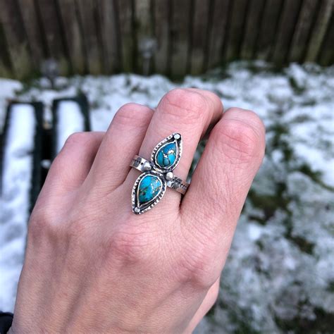 Silver Bohemian Turquoise Ring Boho Style Jewelry Ring With Etsy