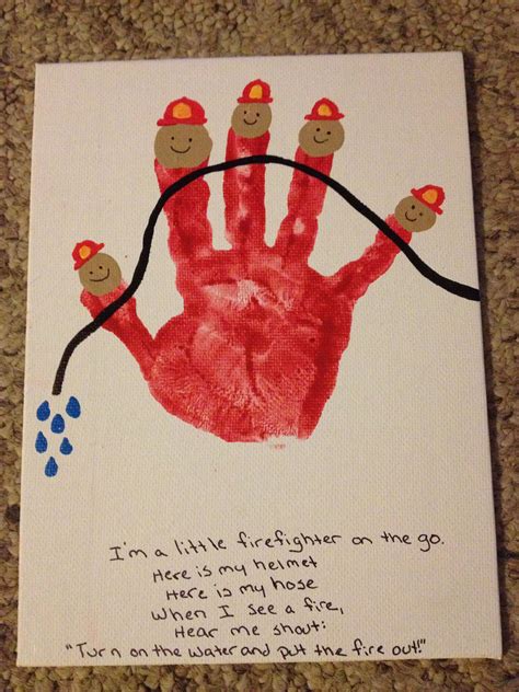 Printable fireman hats for kidsshow all. Firefighter handprint for Daddy. | Bastelarbeiten, Kinder ...