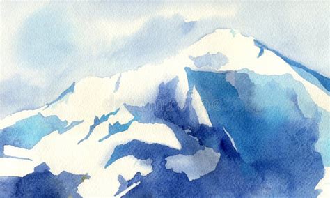 Winter White Mountain Watercolor Illustration Stock Illustration