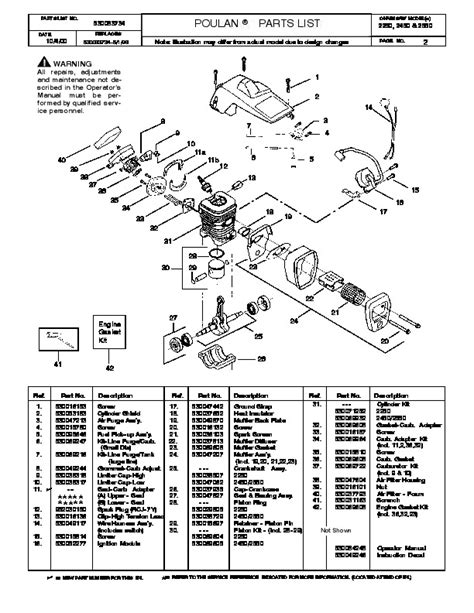 2000 Poulan 2250 2450 2550 Chainsaw Parts List Manual