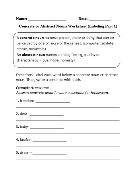 Abstract Nouns Worksheet 3rd Grade