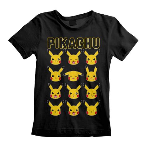 Childrens Pokemon Pikachu Faces Black T Shirt Ebay