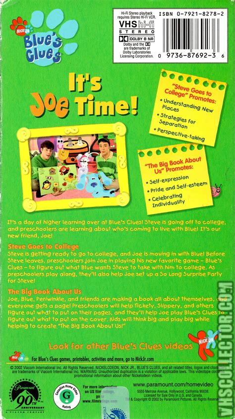 With traci paige johnson, michael rubin, aleisha allen, nick balaban. Blue's Clues: It's Joe Time! | VHSCollector.com